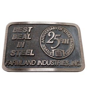 Farmland Industries Belt Buckle Distressed 25th Anniversary Western Cowboy